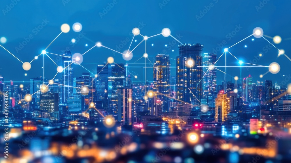 Fototapeta premium Cityscape with Network Connection