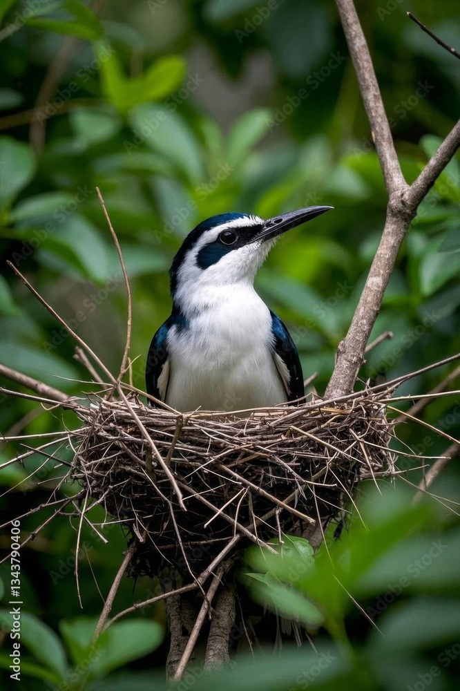 Fototapeta premium there is a bird sitting on a nest in the middle of a tree