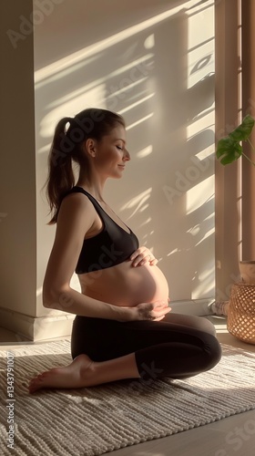 Calm pregnant woman meditating at home in the sunlight. Expectant mother practicing mindfulness for prenatal health and wellness, preparing for motherhood, wellbeing Free Download Calm pregnant woman meditating at home in the sunlight. Expectant mother practicing mindfulness for prenatal health and wellness, preparing for motherhood, wellbeing - GFXLoad