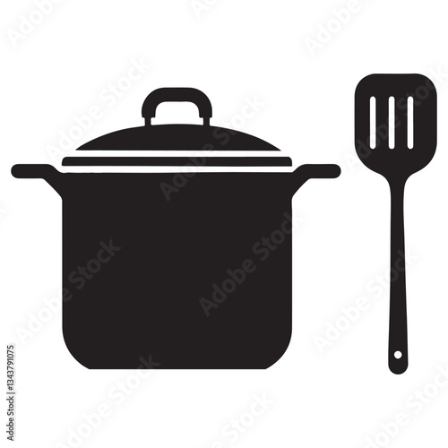 Cooking Pot Vector Illustration with Spatula for Culinary Designs