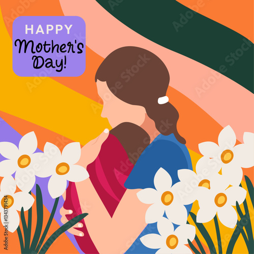 Mother's Day card in vector, flat style.