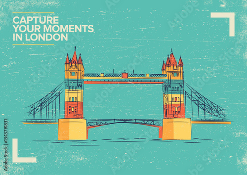 London Tower Bridge Vector Illustration. World famous landmark series in Retro Style. London, UK Travel Poster.
