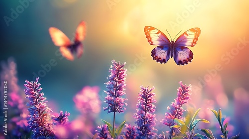 Wallpaper Mural Butterflies and Flowers in Sunlight Torontodigital.ca