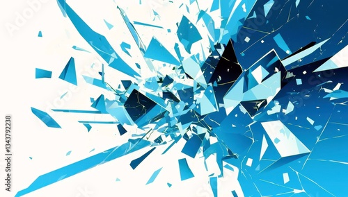 Abstract explosion of icy blue shards radiating outward, creating a striking visual impact with geometric shapes, dynamic angles, and vibrant contrasts