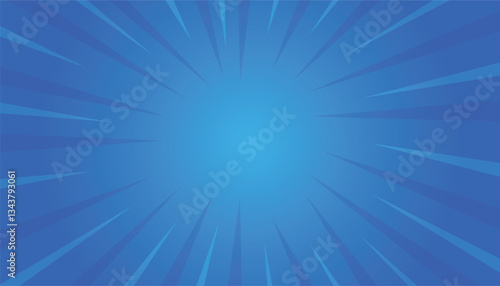 Blue comic sunburst, rays, gradient background. sun ray retro background with flash. blue abstract pop art comic book background light