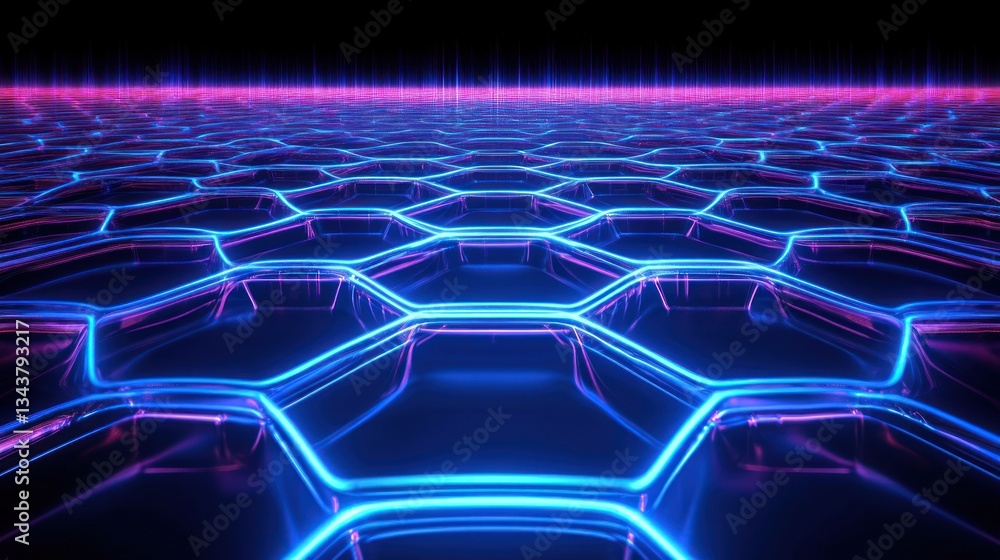 Abstract Hexagonal Grid Neon Cyberpunk Digital Art Abstract Hexagonal Grid Neon Cyberpunk Digital Art