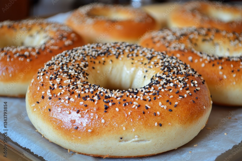 Bagels with sesame and poppy seeds baked fresh in the morning Bagels with sesame and poppy seeds baked fresh in the morning