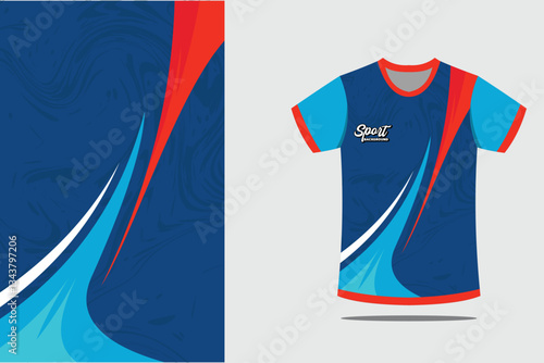 Sport jersey template mockup curve line design for football soccer, racing, running, e sports, in blue color EPS 10