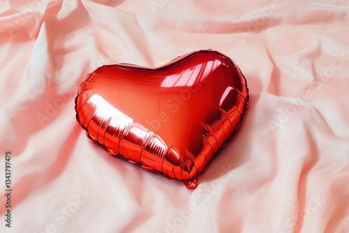 Red heart shaped balloon on a soft pink background, symbolizing love and romance, perfect for Valentine s Day, weddings, or special occasions
