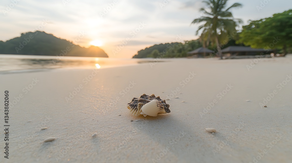Obraz premium Seashell on beach at sunset, relaxation