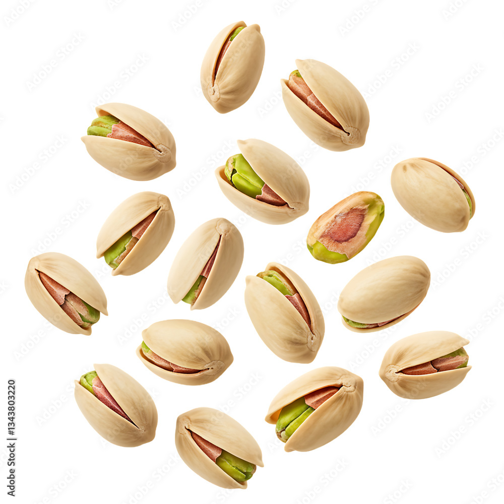 Flying pistachio nuts, isolated on transparent background, Flying pistachio nuts, isolated on transparent background,