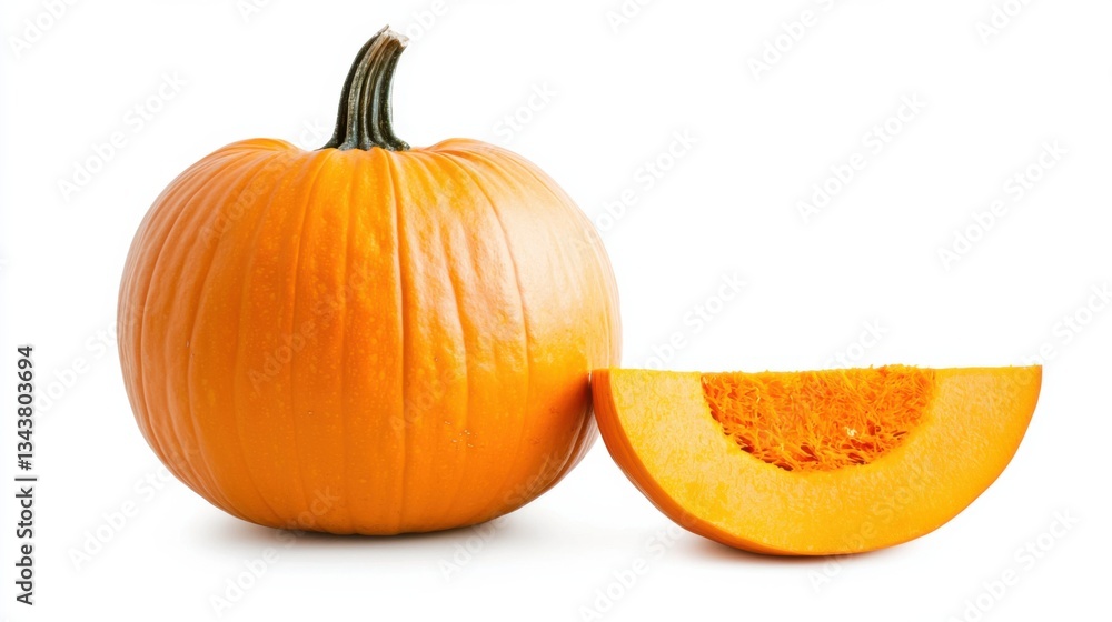 Whole pumpkin and slice of pumpkin isolated on white background. Whole pumpkin and slice of pumpkin isolated on white background.