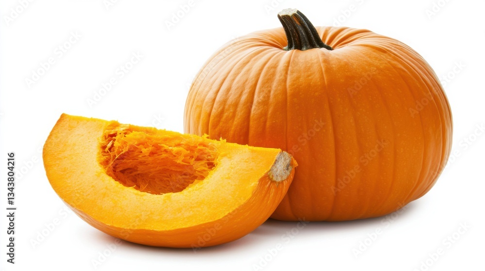Whole pumpkin and slice of pumpkin isolated on white background. Whole pumpkin and slice of pumpkin isolated on white background.