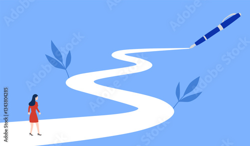 Life path concept. Business way, plan or strategy. New opportunities and self development, life changing decision. New road to destination vector illustration.