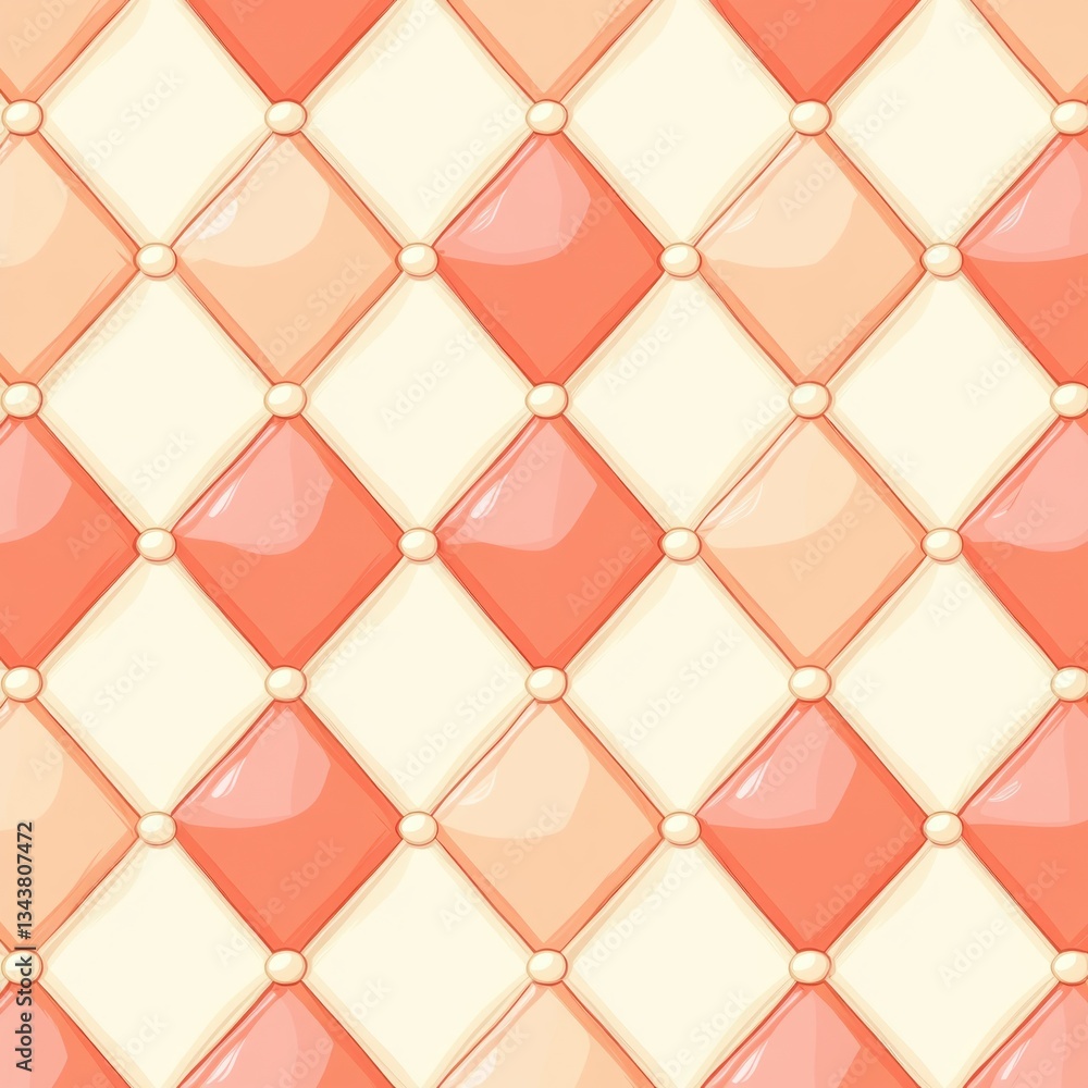 Fototapeta premium Orange and White Checkered Pattern Vintage Textile Design Gingham Fabric Background
