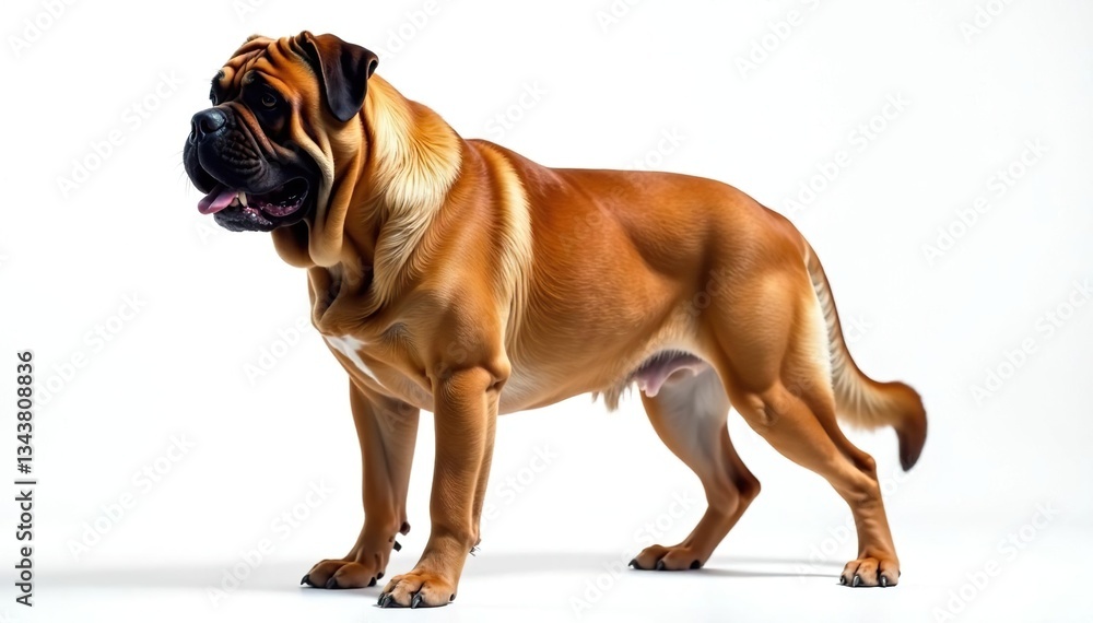 Obraz premium Majestic mastiff, powerful stance, white background, white, furry