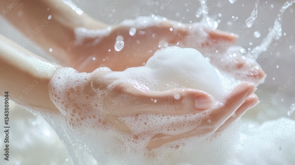 Fototapeta premium Woman washing hands with soap