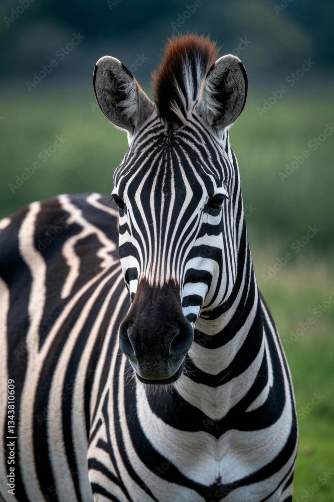 Naklejka premium zebra standing in a field of grass with trees in the background