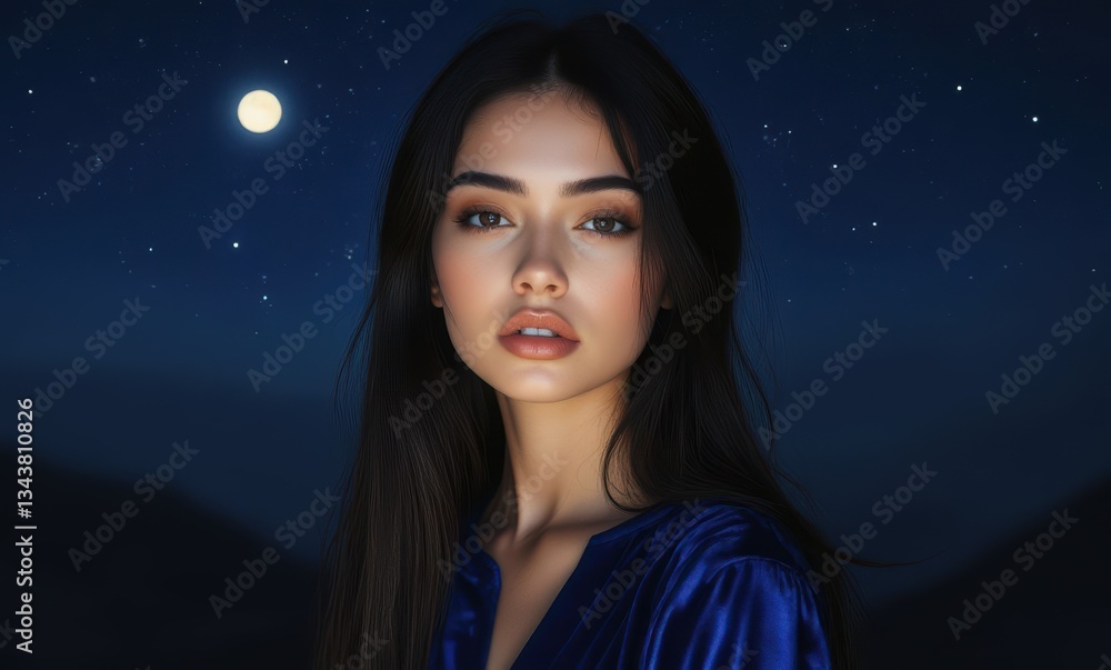 Young woman gazing under the moonlight Young woman gazing under the moonlight