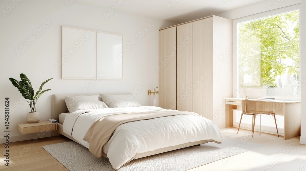 Modern, minimalist bedroom with natural light Modern, minimalist bedroom with natural light