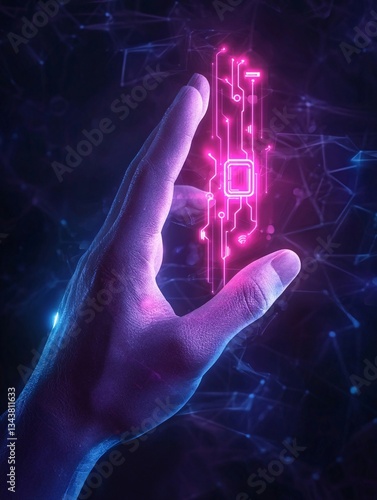 Hand Holding Futuristic Circuit Board.