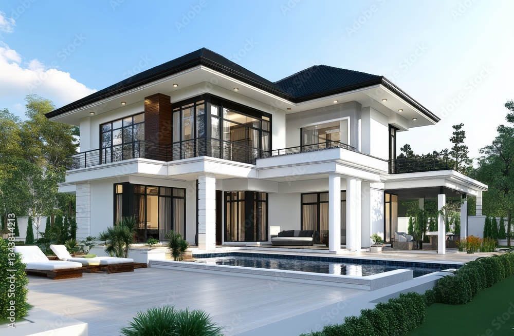 Modern luxury home with pool and contemporary architecture. Modern luxury home with pool and contemporary architecture.