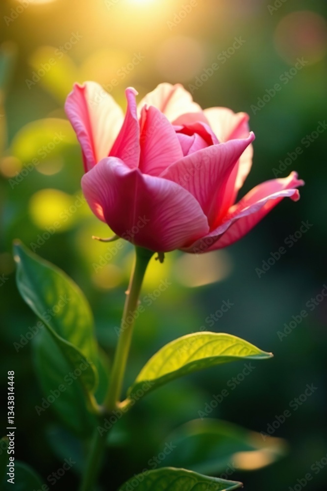 Delicate flower petals unfurl slowly in sunlight, blossom, foliage, plant Delicate flower petals unfurl slowly in sunlight, blossom, foliage, plant