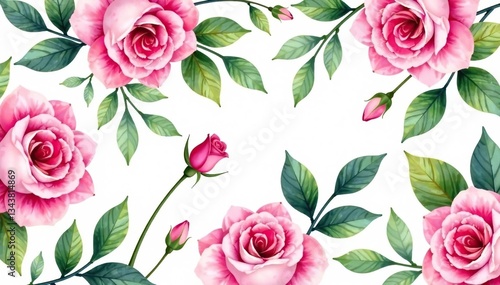 Delicate watercolor roses & leaves, repeating seamlessly , wallpaper, invitation, seamless