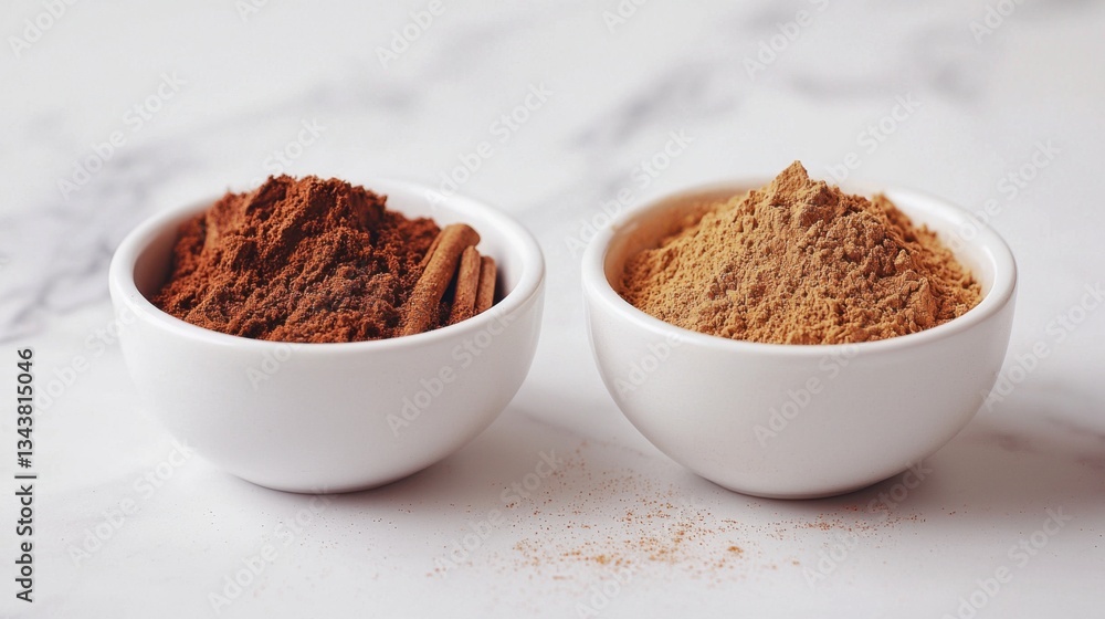 whole spice cinnamon and powdered cinnamon , whole shelf and ground cinnamon on the table whole spice cinnamon and powdered cinnamon , whole shelf and ground cinnamon on the table