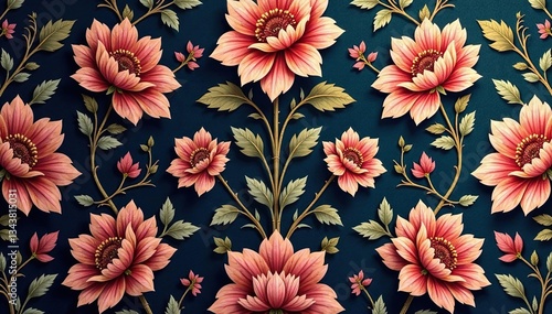 Elegant floral damask pattern for sophisticated interiors, featuring intricate details , pattern, design, leaves