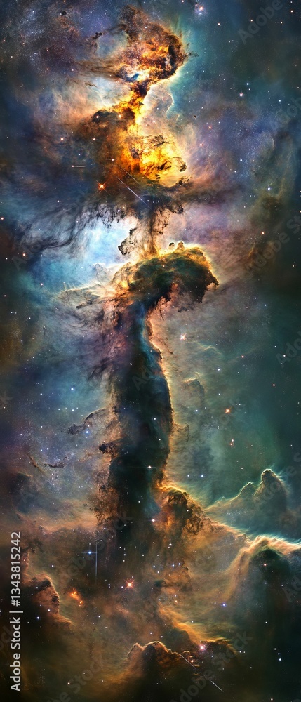 Obraz premium Vibrant cosmic cloud with star dust pillars