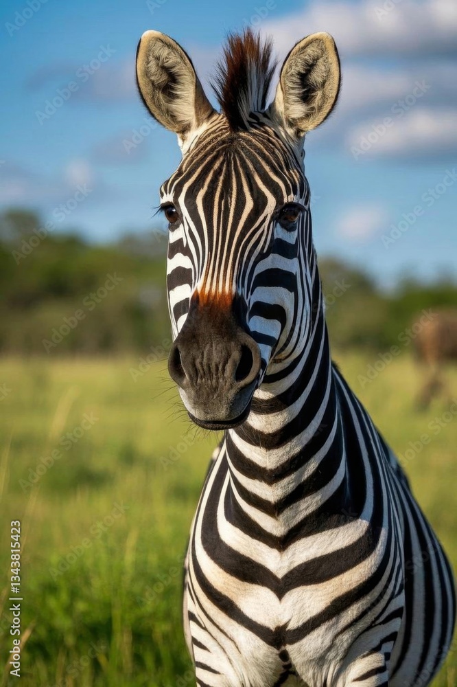 Naklejka premium zebra standing in a field with other animals in the background