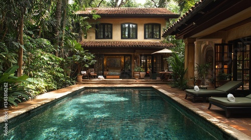 Wallpaper Mural Serene tropical villa with a tranquil pool surrounded by lush greenery Torontodigital.ca