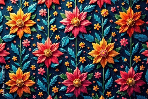 Intricate floral textile design, repeating motif , design, ornate