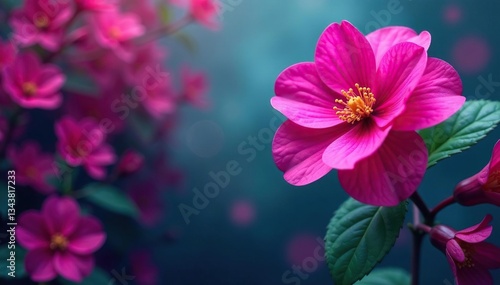 Intricate fuchsia flowers on a vibrant background, floral design, spring, vivid