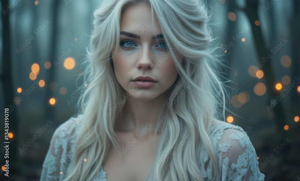 Enchanting young woman in a mystical forest setting Enchanting young woman in a mystical forest setting
