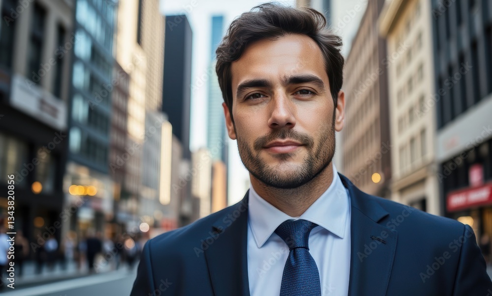 Confident businessman walking in a city setting. Confident businessman walking in a city setting.
