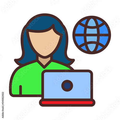 Remote Female Worker Icon Design
