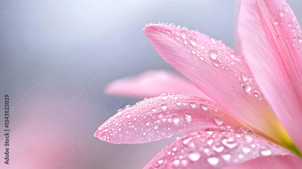 Macro shot of a pink tulip petal covered in fresh water droplets, highlighting its delicate texture. Ideal for nature photography, floral themes, and soft backgrounds. Selective focus Macro shot of a pink tulip petal covered in fresh water droplets, highlighting its delicate texture. Ideal for nature photography, floral themes, and soft backgrounds. Selective focus