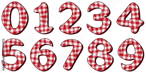 Vector images of Arabic numerals with a checkered pattern of red and white cells isolated on a transparent background