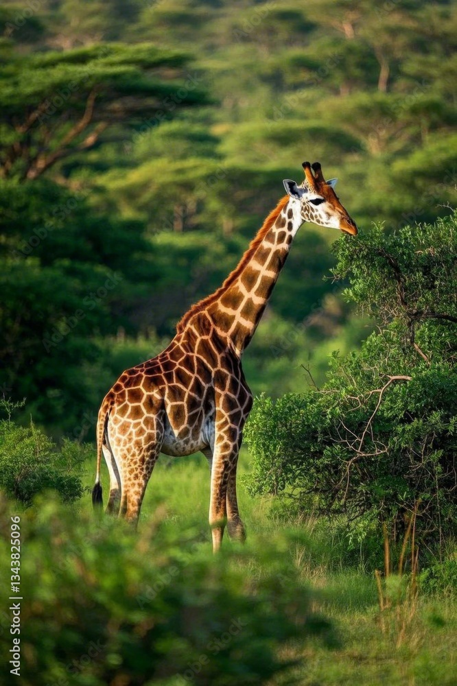 Obraz premium there is a giraffe standing in the middle of a field