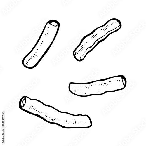 Hand drawn vector set of green beans. String beans, kidney beans, and haricot pods. Detailed black and white sketch. Perfect for kitchen decor, organic food packaging with plant illustrations