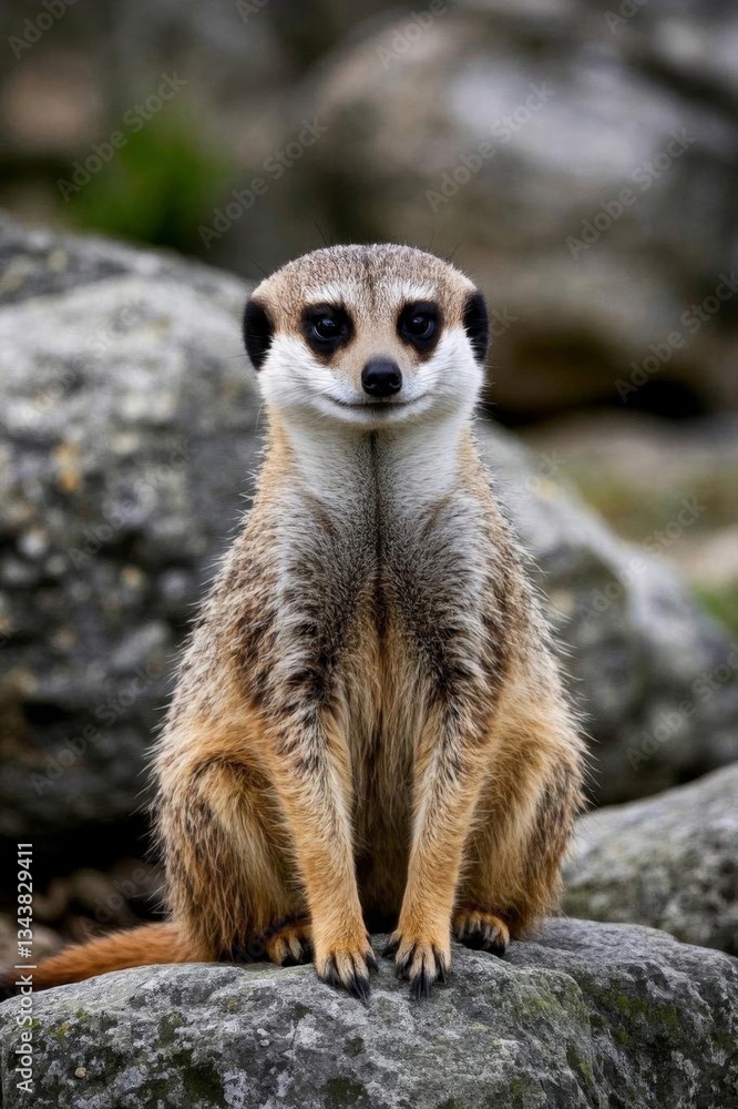 Fototapeta premium there is a small meerkat sitting on a rock in the wild