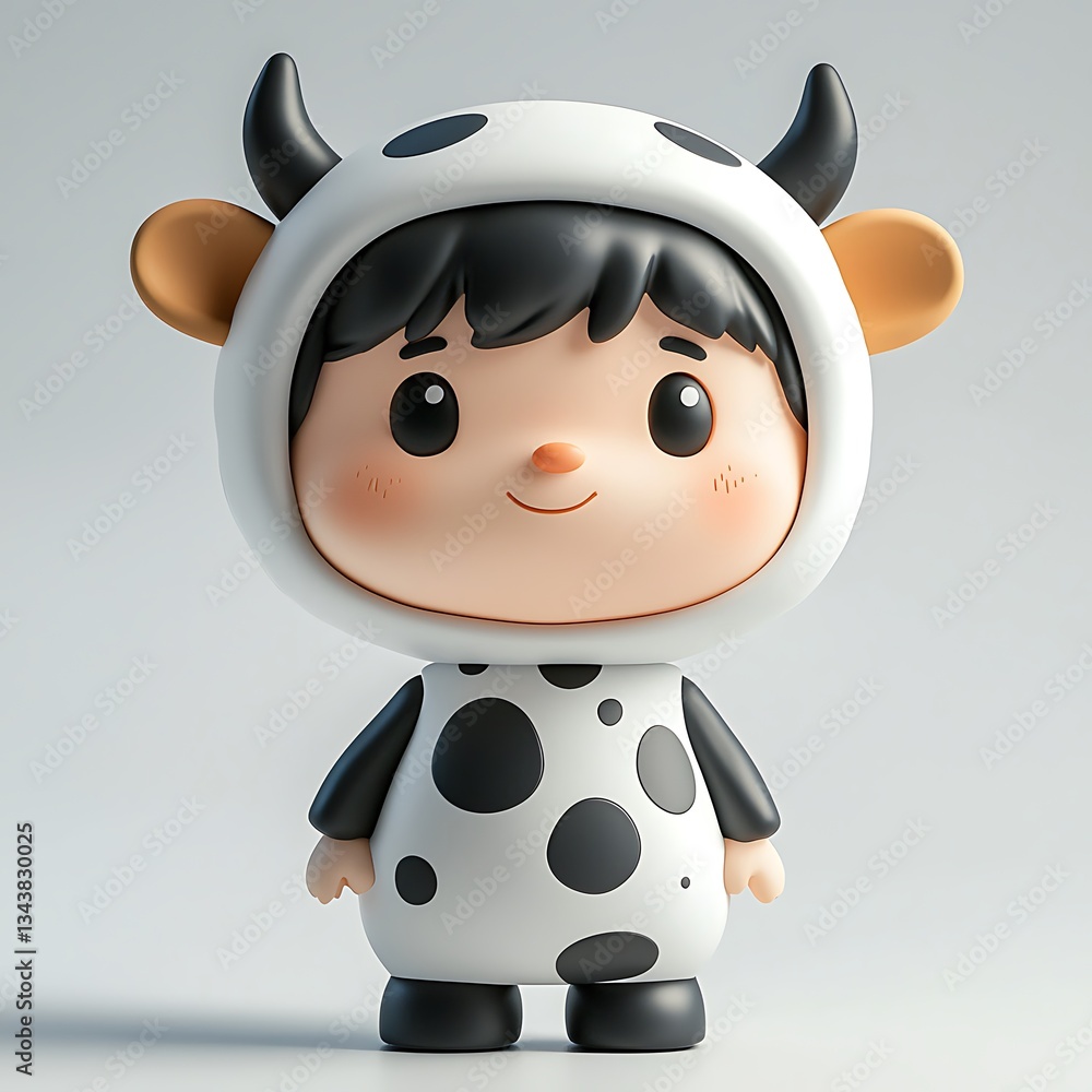 Fototapeta premium Cute Cartoon Cow Costume Child 3D Render