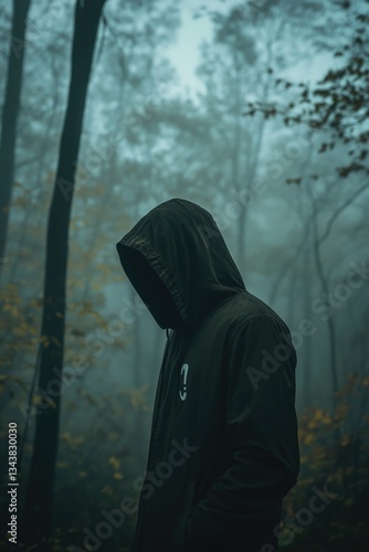 Person in Hoodie Standing in Woods