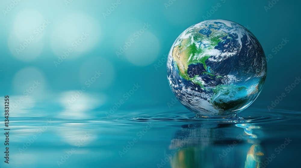 Earth afloat on water, a symbol of sustainability Earth afloat on water, a symbol of sustainability