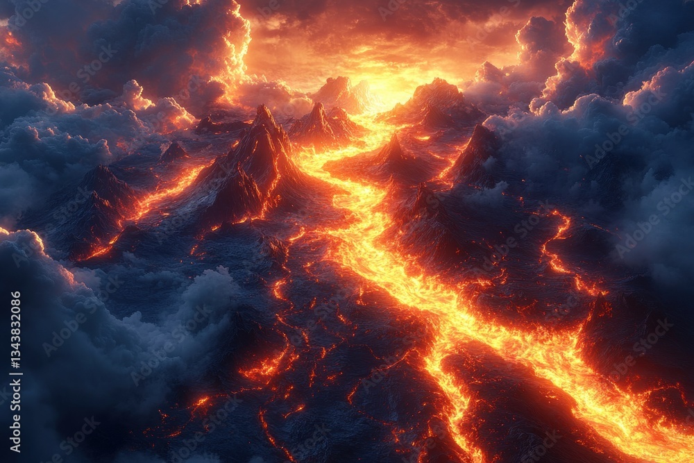 Molten Lava Flow in Dramatic Volcanic Wastelands Molten Lava Flow in Dramatic Volcanic Wastelands