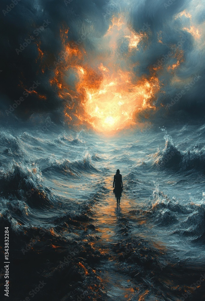 Fototapeta premium Lone Warrior in Post-Apocalyptic Landscape