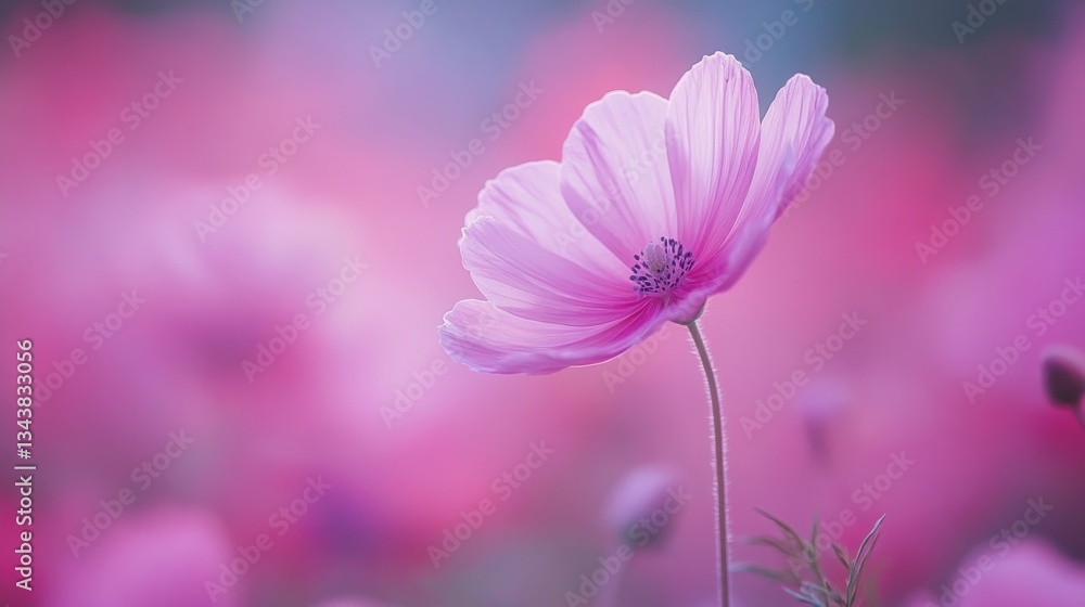 Delicate Pink Flower Blooming Against a Soft Colorful Background Delicate Pink Flower Blooming Against a Soft Colorful Background