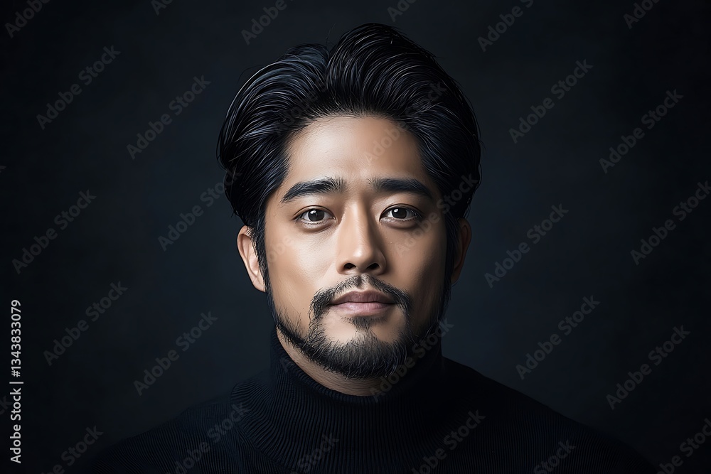 Fototapeta premium Asian Man Portrait for Dark Background Studio Shot.